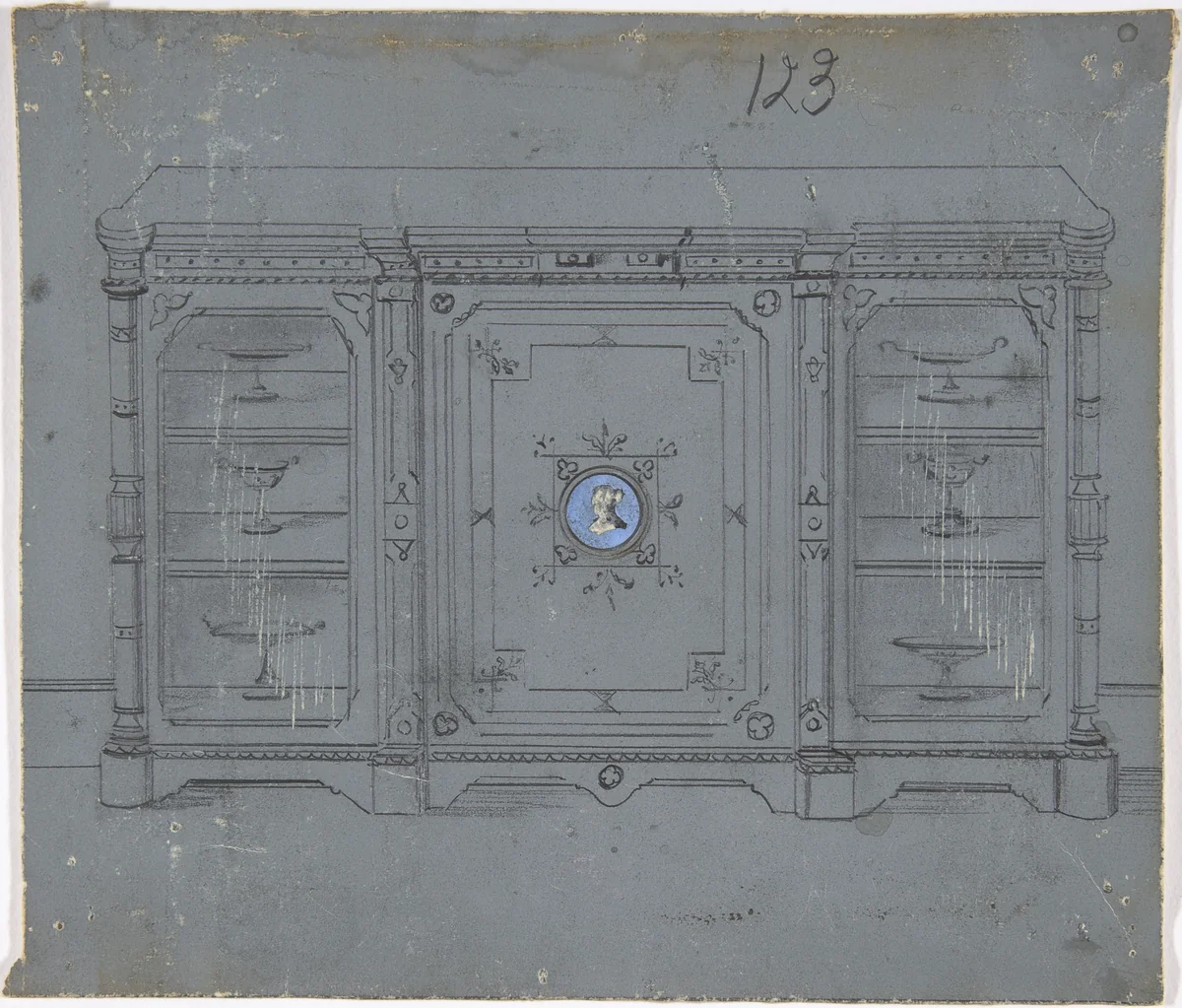 Design for a Cabinet witha Porcelain Plaque on the Center Panel by anonymous, drawing, 1800-1900