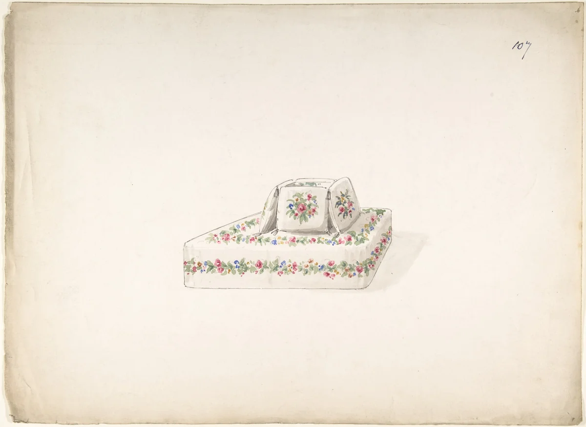 Design for Cushioned Bench by Charles Hindley and Sons, drawing, 1841-1884