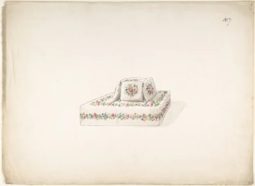 Design for Cushioned Bench by Charles Hindley and Sons, drawing, 1841-1884