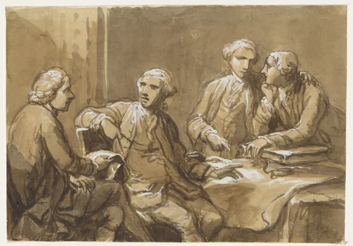 Four Connoisseurs Seated at a Table by Antonio Zucchi, drawing, 1771-1795