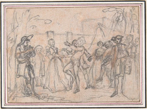 Study for "The Mutual Agreement," etched vignette in "Songs in the Opera of Flora" by Hubert François Gravelot, drawing, 1732-1742