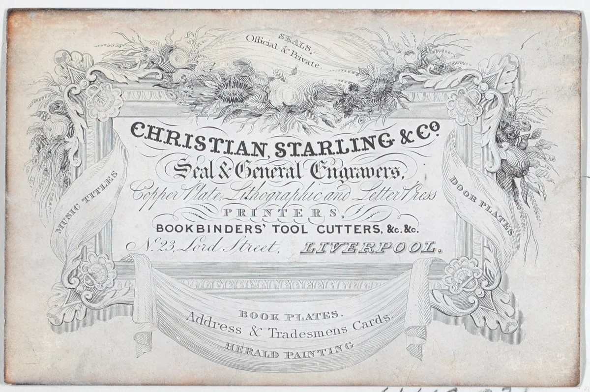 Trade Card for Christian, Starling & Co., Seal and General Engravers by anonymous, print, 1800-1900