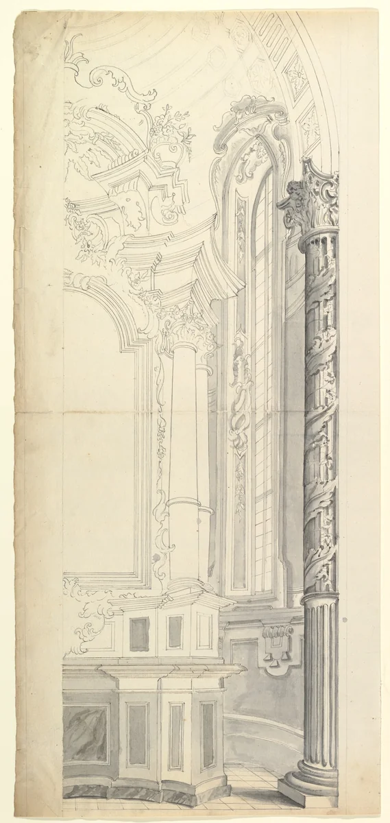 Halved Design for an Altar in a Chapel by anonymous, drawing, 1700-1780