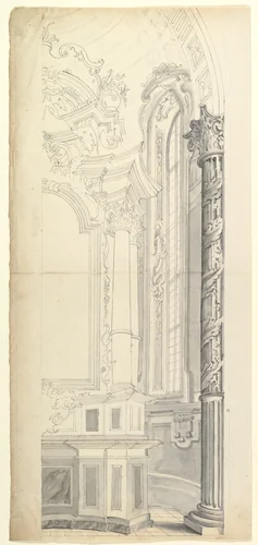 Halved Design for an Altar in a Chapel by anonymous, drawing, 1700-1780
