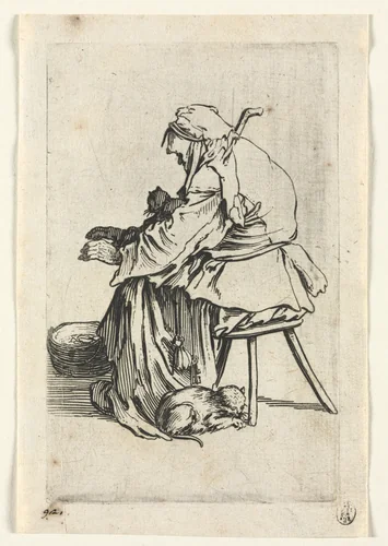 The Beggars: Old Woman and Cats by Jacques Callot, print, 1619-1627