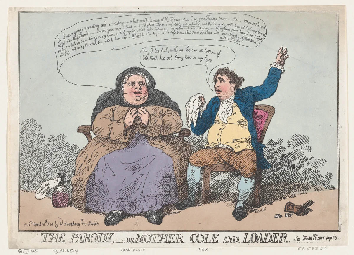The Parody, or Mother Cole and Loader by Thomas Rowlandson, print, 1784