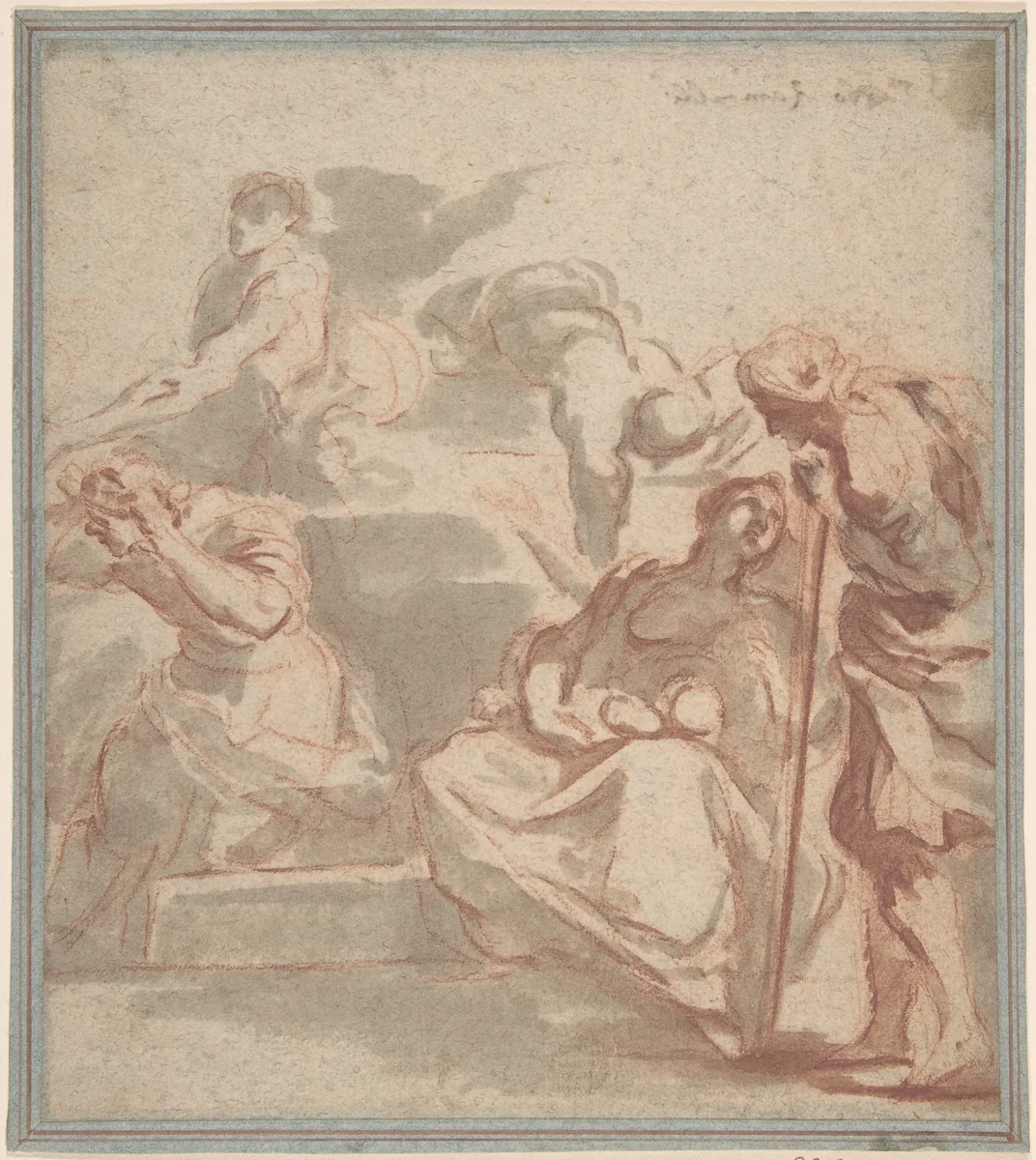 Scene with Woman and Child, and Beggar by anonymous, drawing, 1600-1700