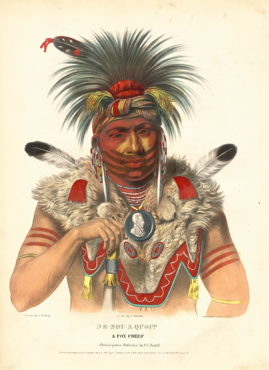Ne-Sou-A Quoit, a Fox Chief by Albert Newsam
Charles Bird King
Lehman & Duval Lithographers
Edward C. Biddle, print, 1837