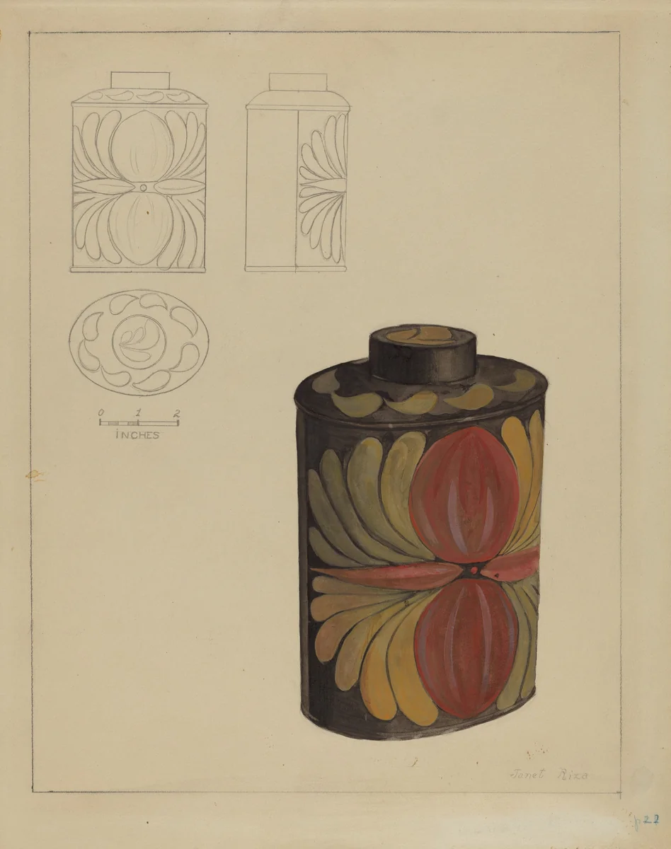 Toleware Tea Caddy by Janet Riza, index of american design, 1935-1942
