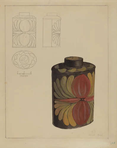 Toleware Tea Caddy by Janet Riza, index of american design, 1935-1942