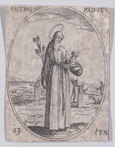 S. Antoine de Padue (St. Anthony of Padua), June 13th, from "Les Images De Tous Les Saincts et Saintes de L'Année" (Images of All of the Saints and Religious Events of the Year) by Jacques Callot, print, 1636
