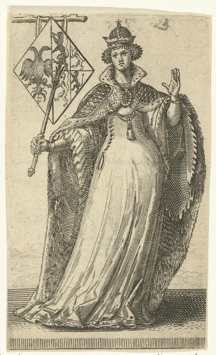 Portret van Margaretha van Beieren by Adriaen Matham, print, 1620