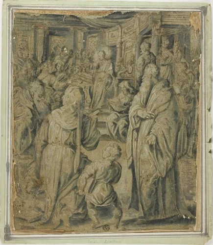 Christ Among the Doctors by Lambert Lombard, drawing, 1526-1600