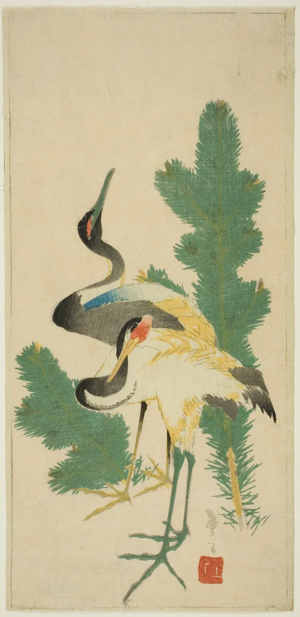 Pine and cranes by Katsushika Taito II, print, 1835-1845