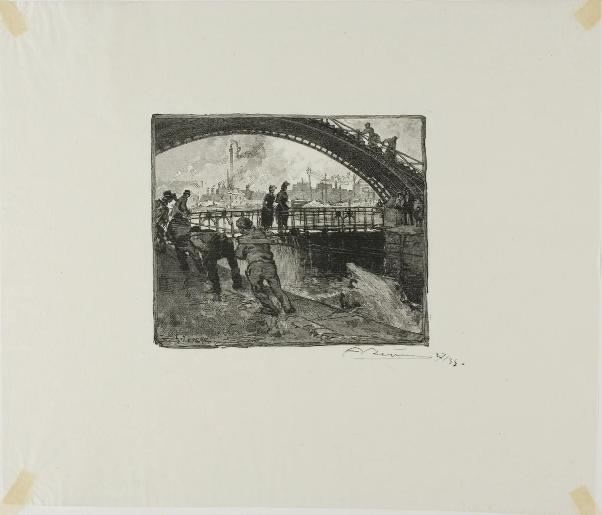 Lock of the Canal Saint-Martin by Louis Auguste Lepère, print, 1890
