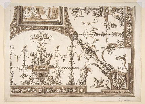 Ceiling Design with Grotesques by Antonio Liverani, drawing, 1805-1878