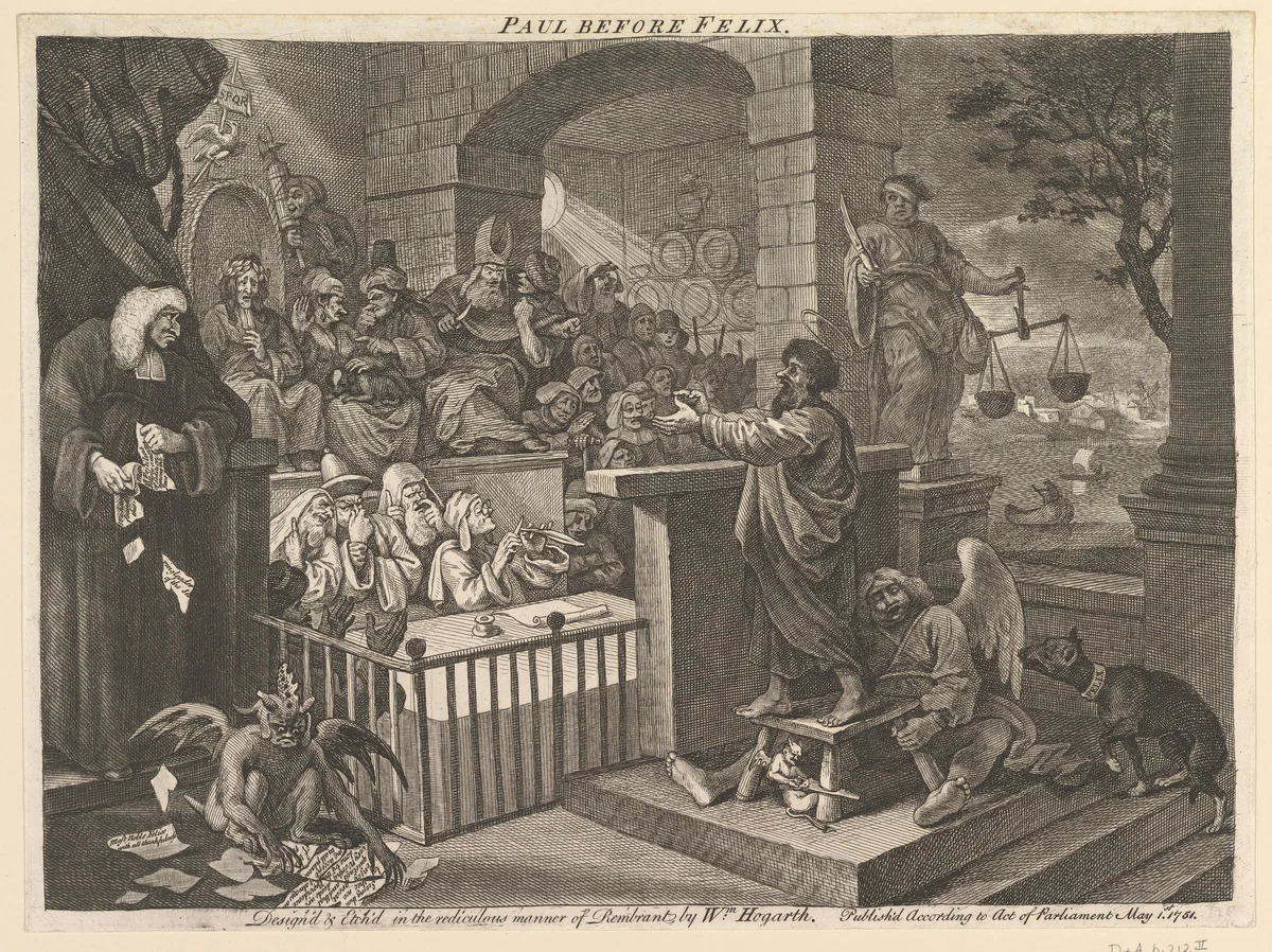 Paul Before Felix Burlesqued by William Hogarth, print, 1751