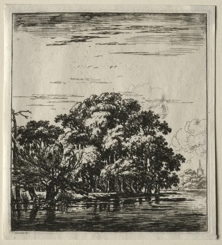Le bois au bord de la rivière by Herman Naiwincx, print, 1640-1651