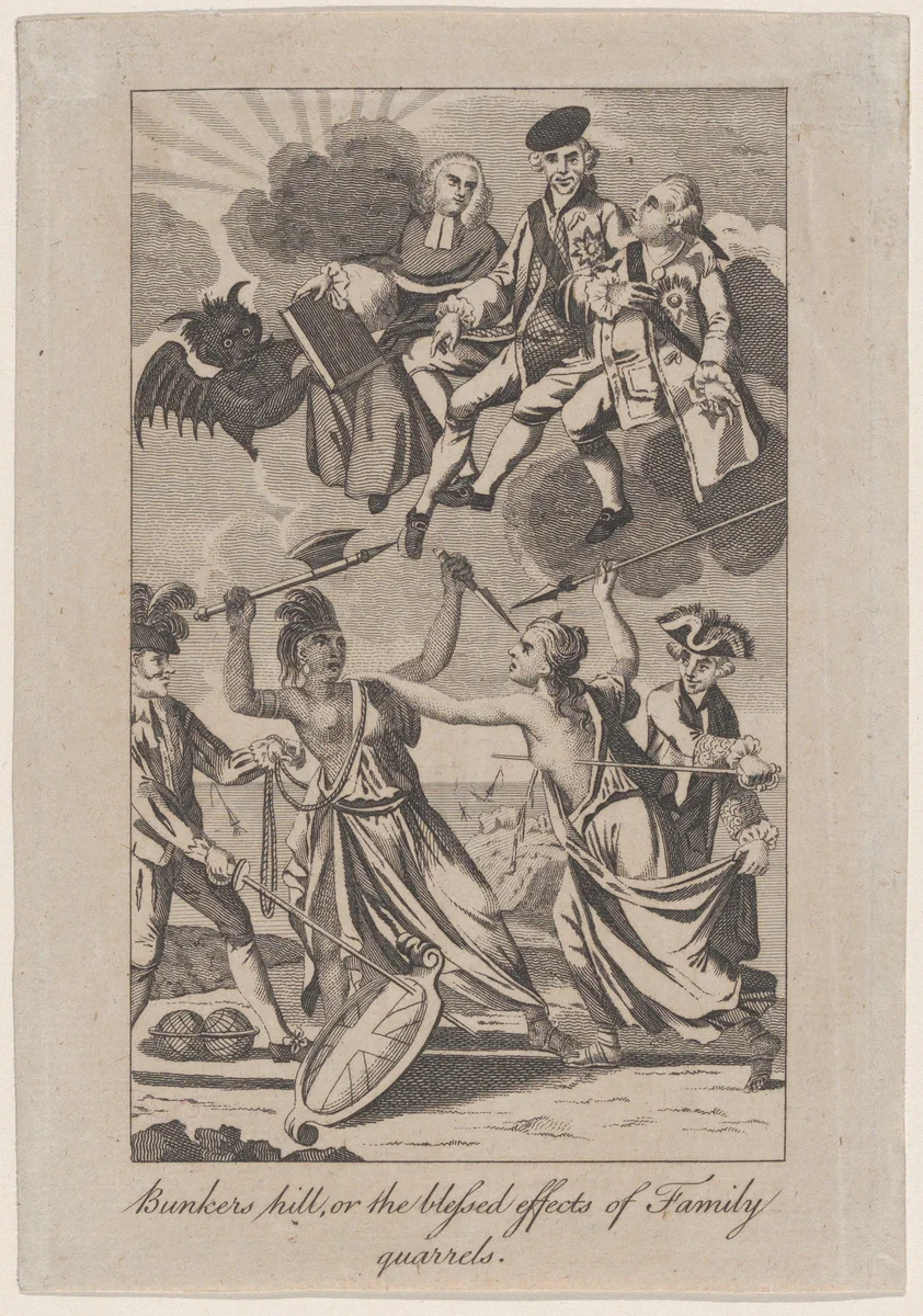 Bunkers Hill, or the Blessed Effects of Family Quarrels by anonymous, print, 1770-1780