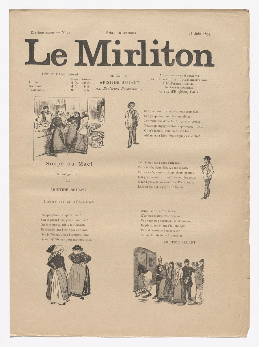 Le Mirliton, no. 23 by Théophile-Alexandre Steinlen, periodical, 1894