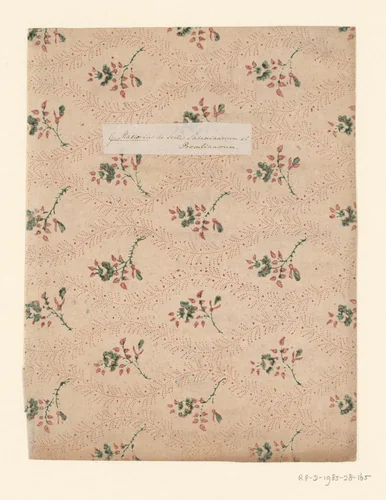 Blad met strooipatroon van bloemtakje omgeven door slingerende banen van punten by anonymous, other, 1750-1900