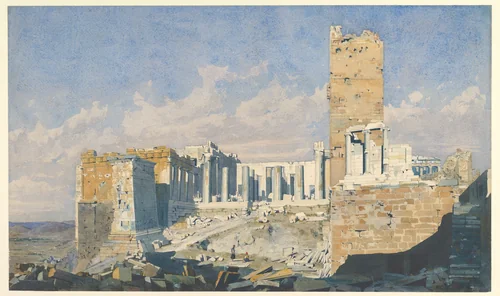 The Acropolis from the West, with the Propylaea and the Temple of Athena Nike, Athens by Thomas Hartley Cromek, drawing, 1834