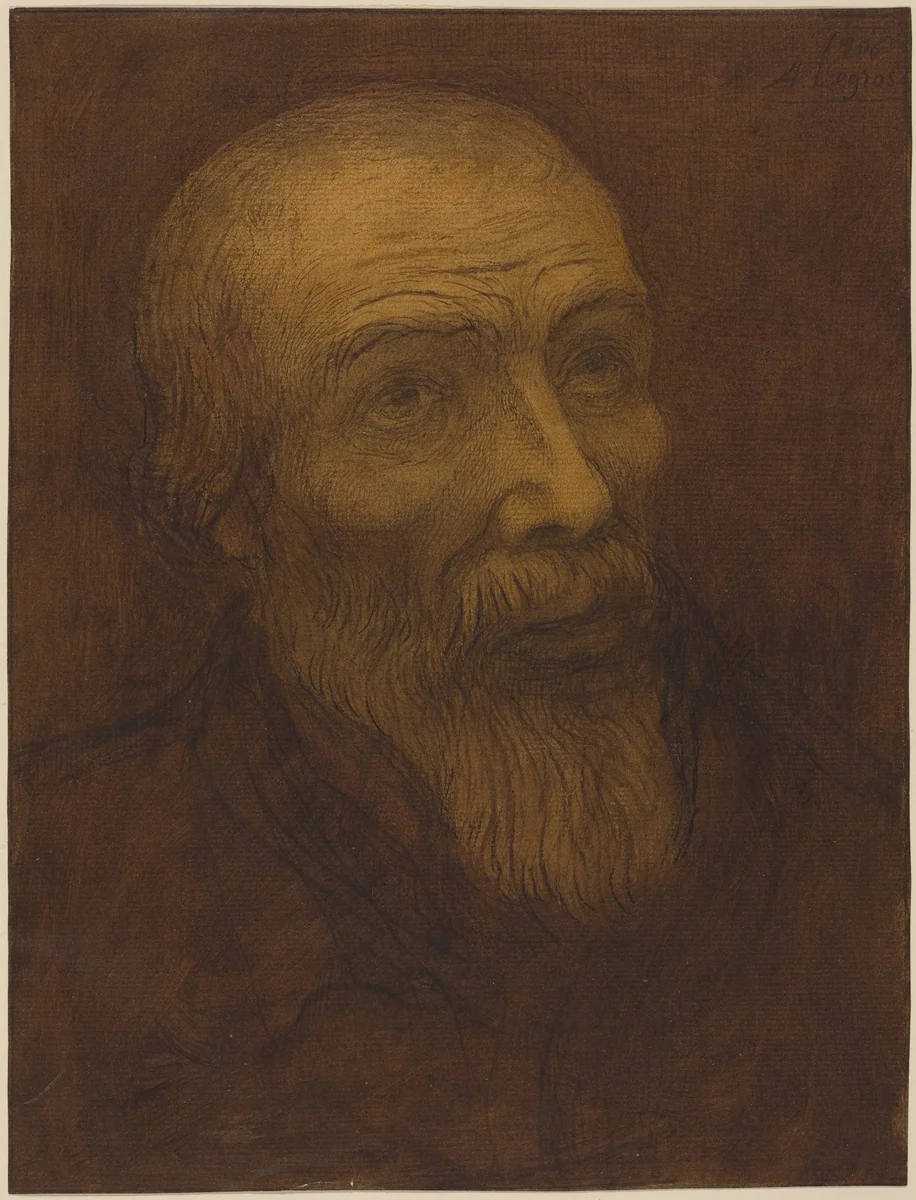 Head of a Bald Man with a Beard by Alphonse Legros, drawing, 1906