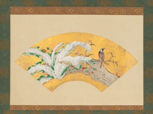 Plantain and Bird in Snow by Kano Sōshū (狩野宗秀), painting, 1567-1599