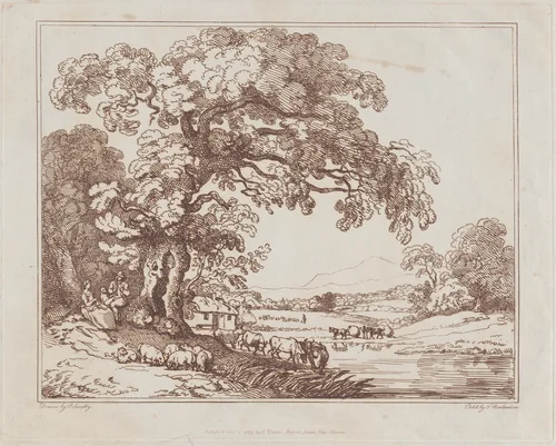 Pastoral Riverside Scene by Thomas Rowlandson, print, 1789