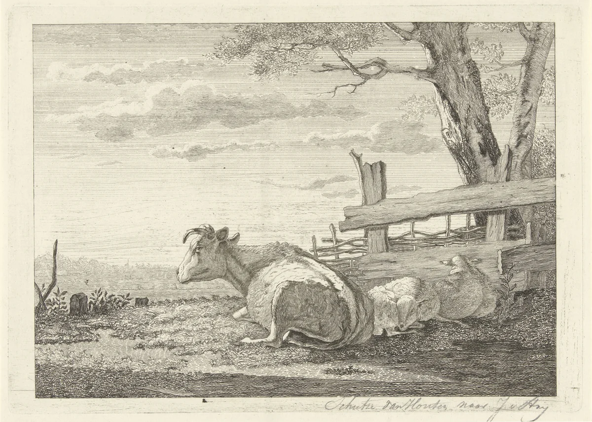 Rustend vee in een landschap by Christiaan Godfried Schutze, print, 1821-1869