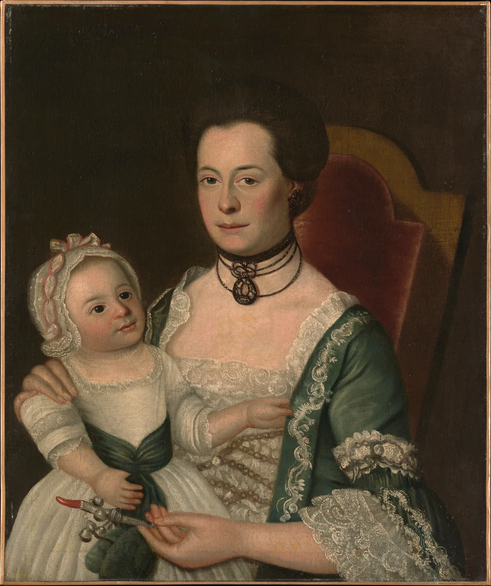 Mrs. Jacob Hurd and Child by William Johnston, artwork, 1759-1762