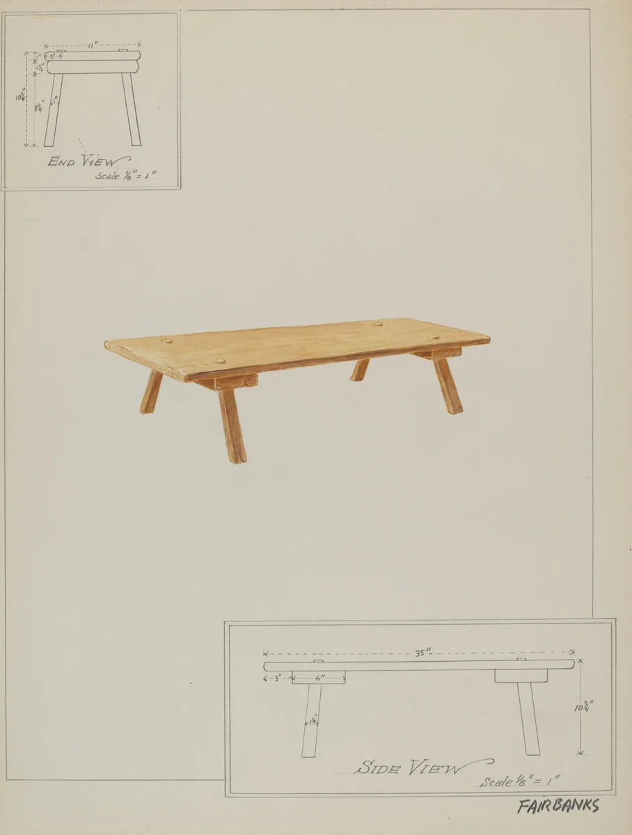 Meal Bench by George Fairbanks, index of american design, 1937
