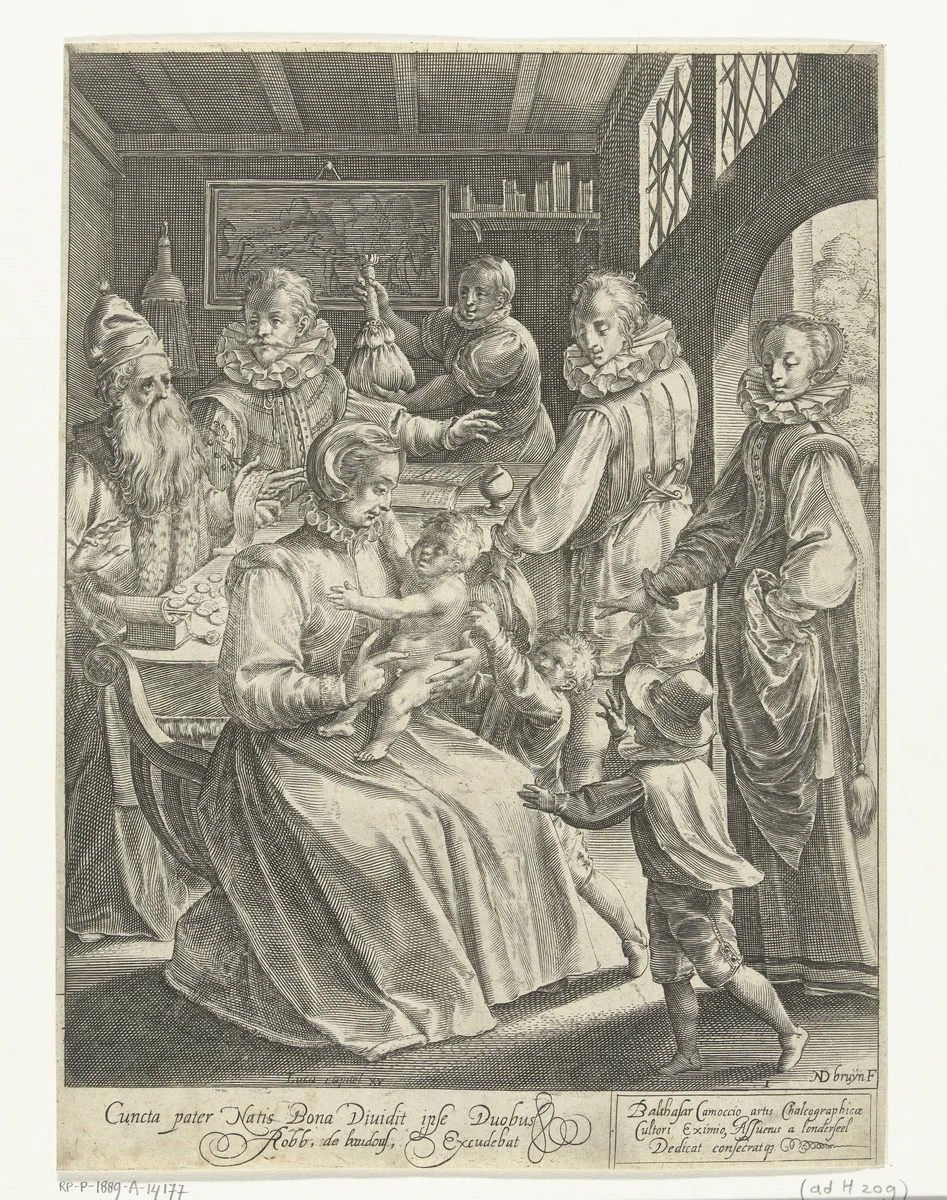 Verloren zoon ontvangt zijn erfdeel by Unknown, print, 1581-1656