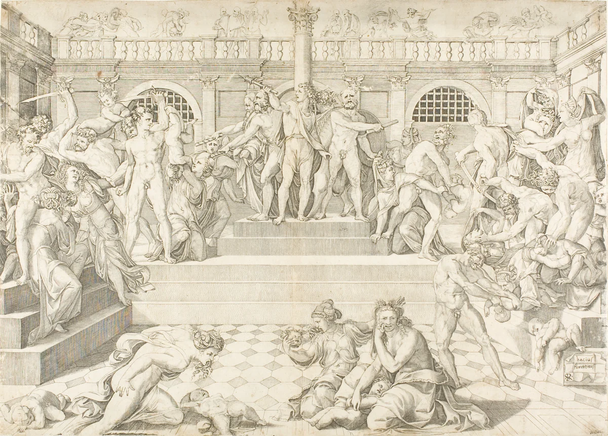 The Massacre of the Innocents by Marco Dente Baccio Bandinelli, print, 1408-1560