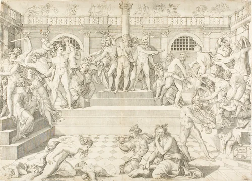 The Massacre of the Innocents by Marco Dente Baccio Bandinelli, print, 1408-1560