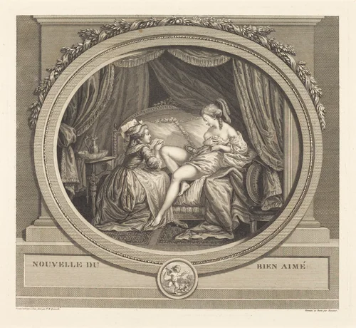 Nouvelles du bien-aime by François Marie Isidore Queverdo; Antoine Louis Romanet, print, 1748-1797