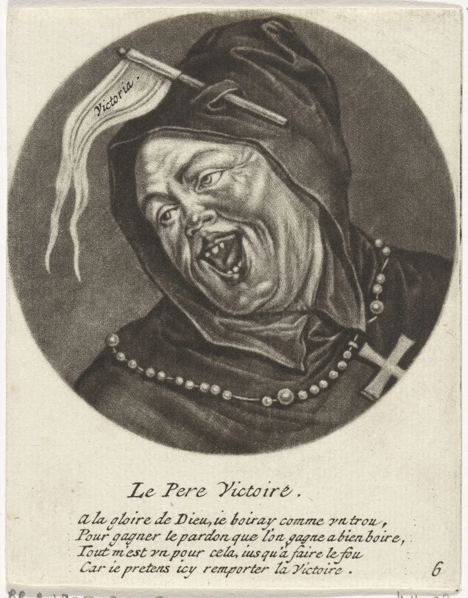 Monnik met een vlag by Jacob Gole, print, 1670-1724
