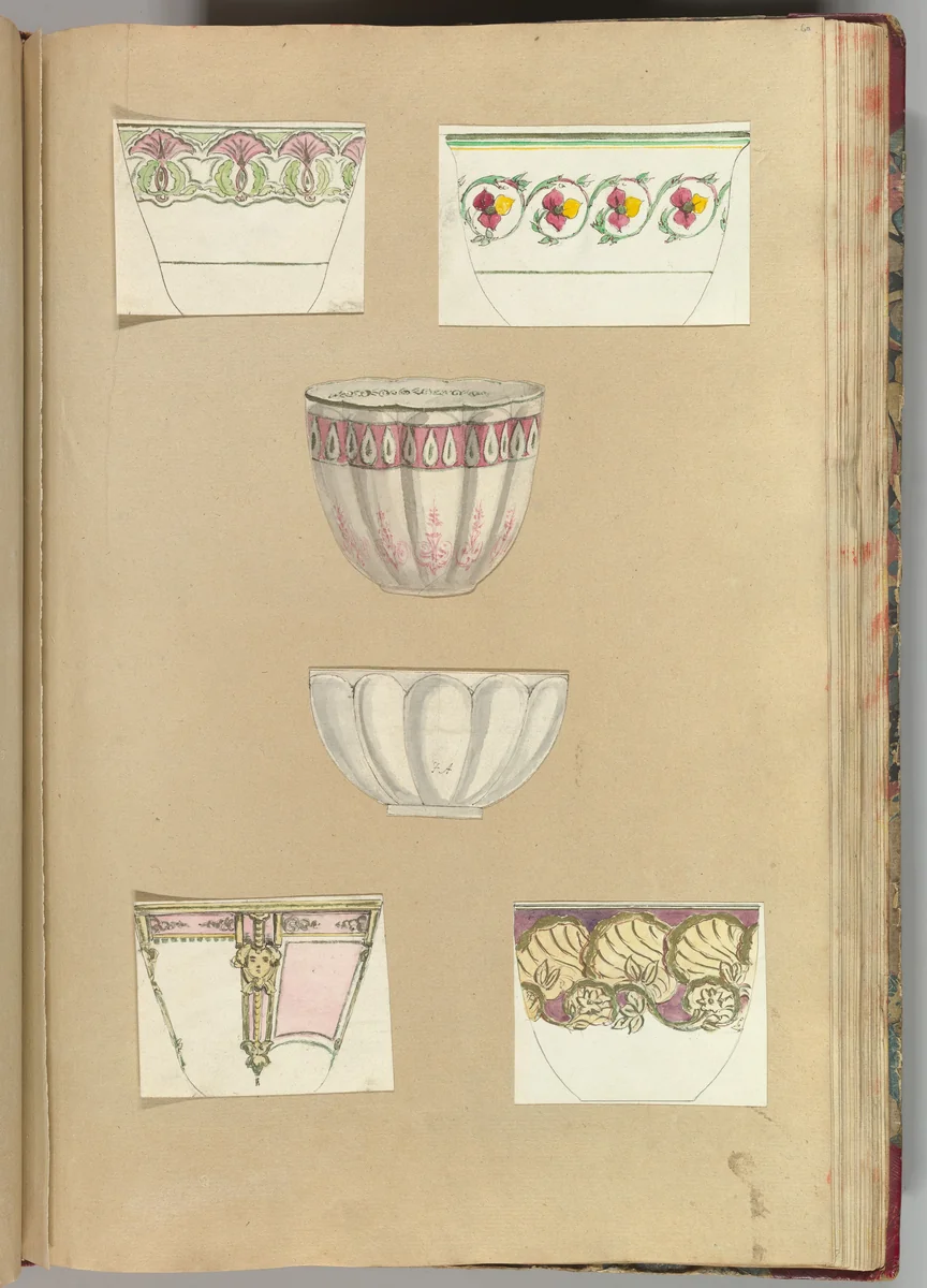 Six Designs for Decorated Cups by Alfred Forrester, drawing, 1845-1855