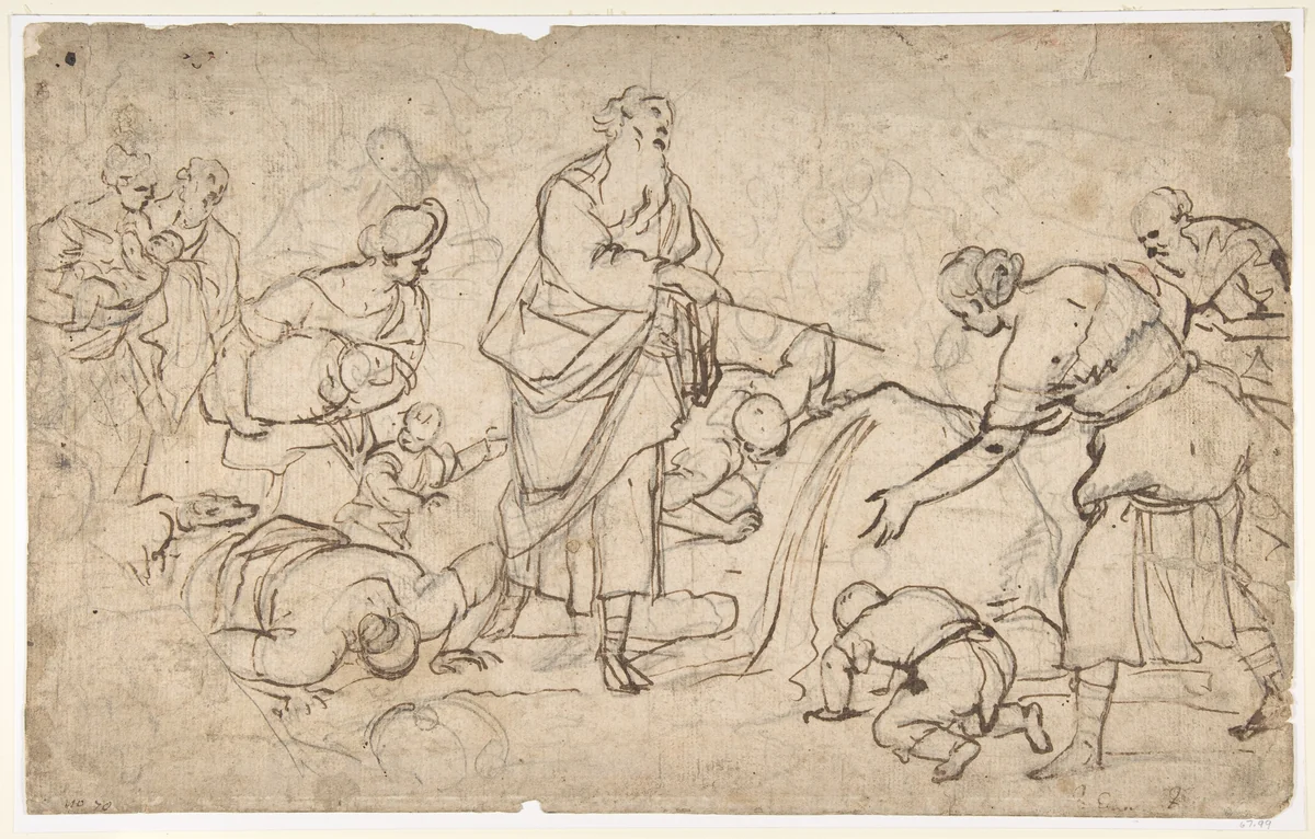 Moses Striking the Rock by Luca Giordano, drawing, 1634-1705