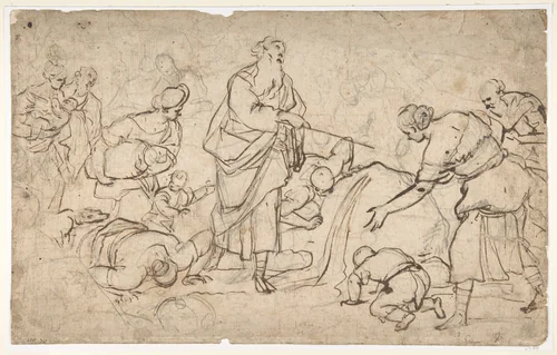 Moses Striking the Rock by Luca Giordano, drawing, 1634-1705