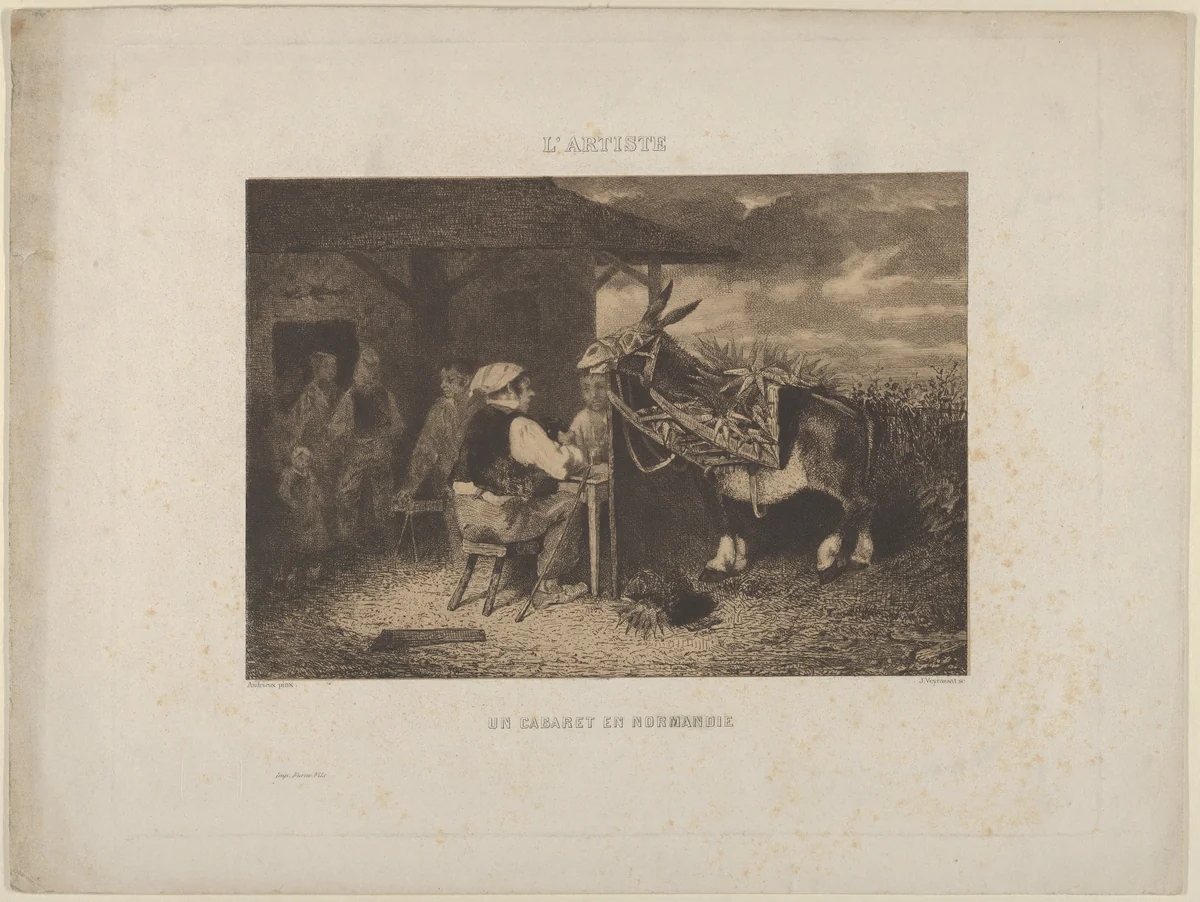 A Tavern in Normandy, from "L'Artiste" by Jules-Jacques Veyrassat, print, 1828-1893