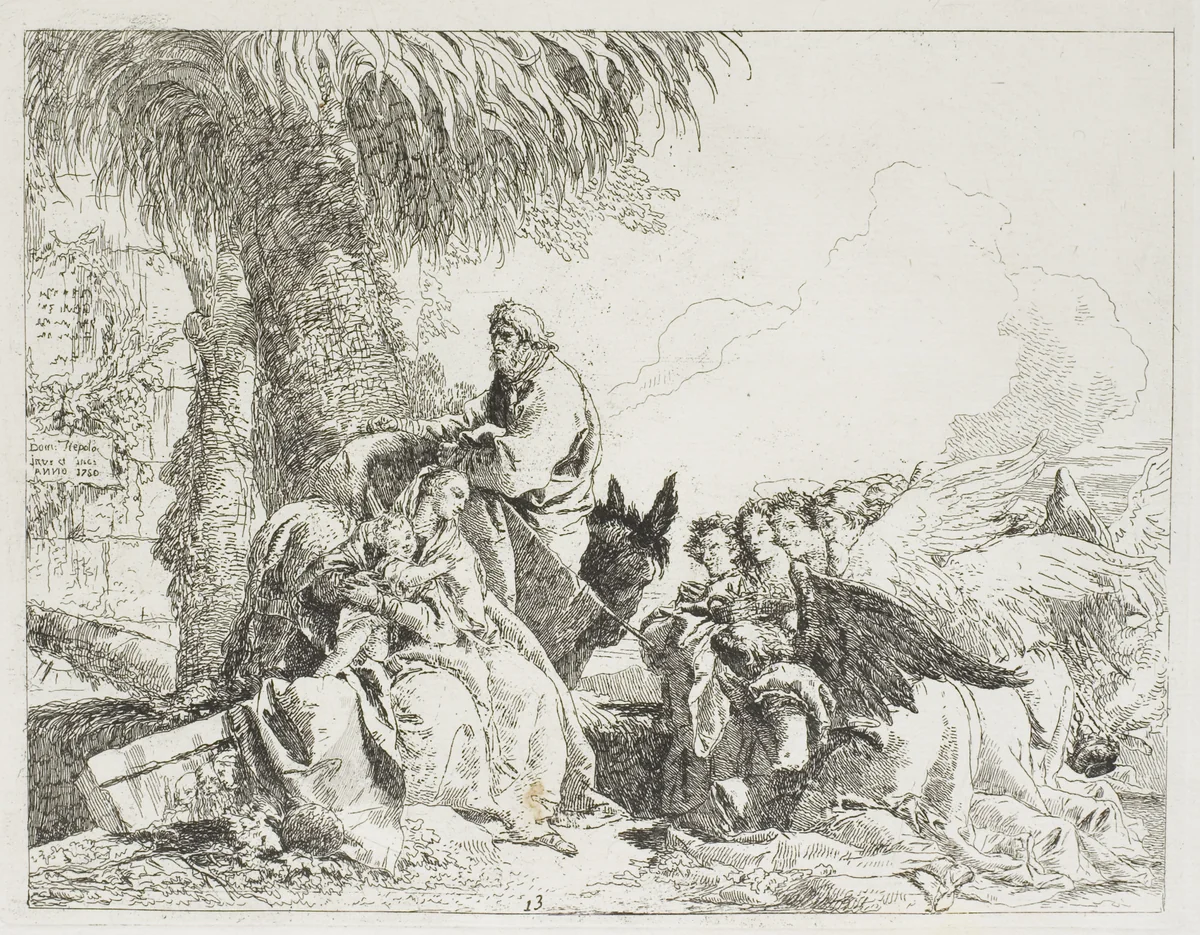 The Rest on the Flight, plate thirteen from The Flight into Egypt by Giovanni Domenico Tiepolo, print, 1750