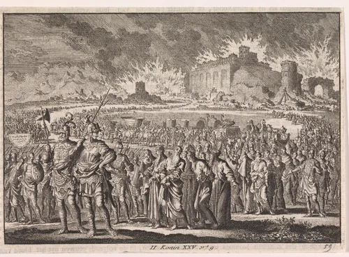 Vernietiging van Jeruzalem door het Babylonische leger by Jan Luyken, print, 1703-1762