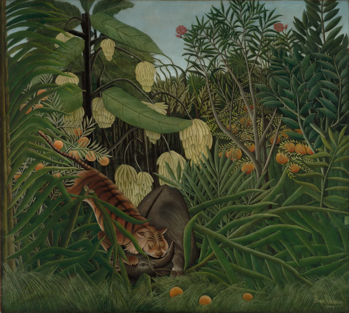 Fight between a Tiger and a Buffalo by Henri Rousseau, painting, 1908