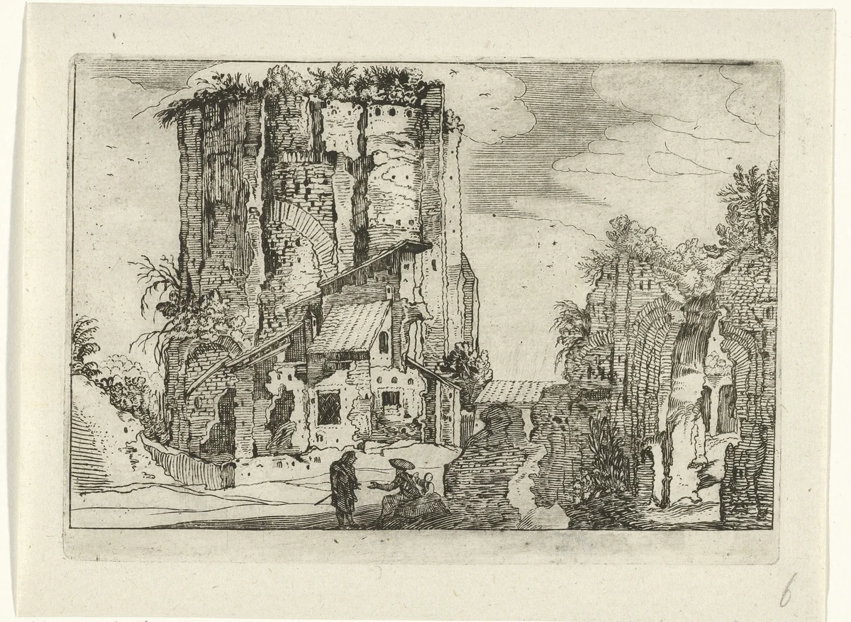 Twee ruïnes by anonymous, print, 1594-1685