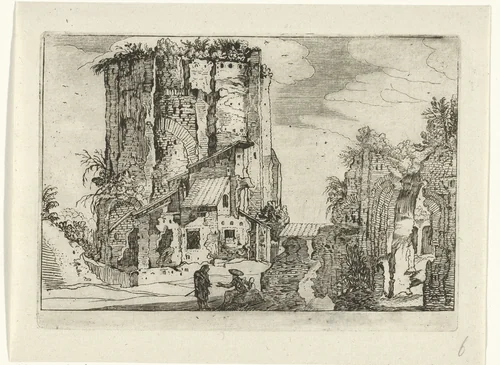 Twee ruïnes by anonymous, print, 1594-1685