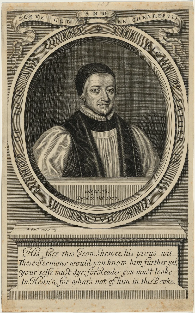 John Hacket, Bishop of Lichfield and Coventry by William Faithorne, print, 1675