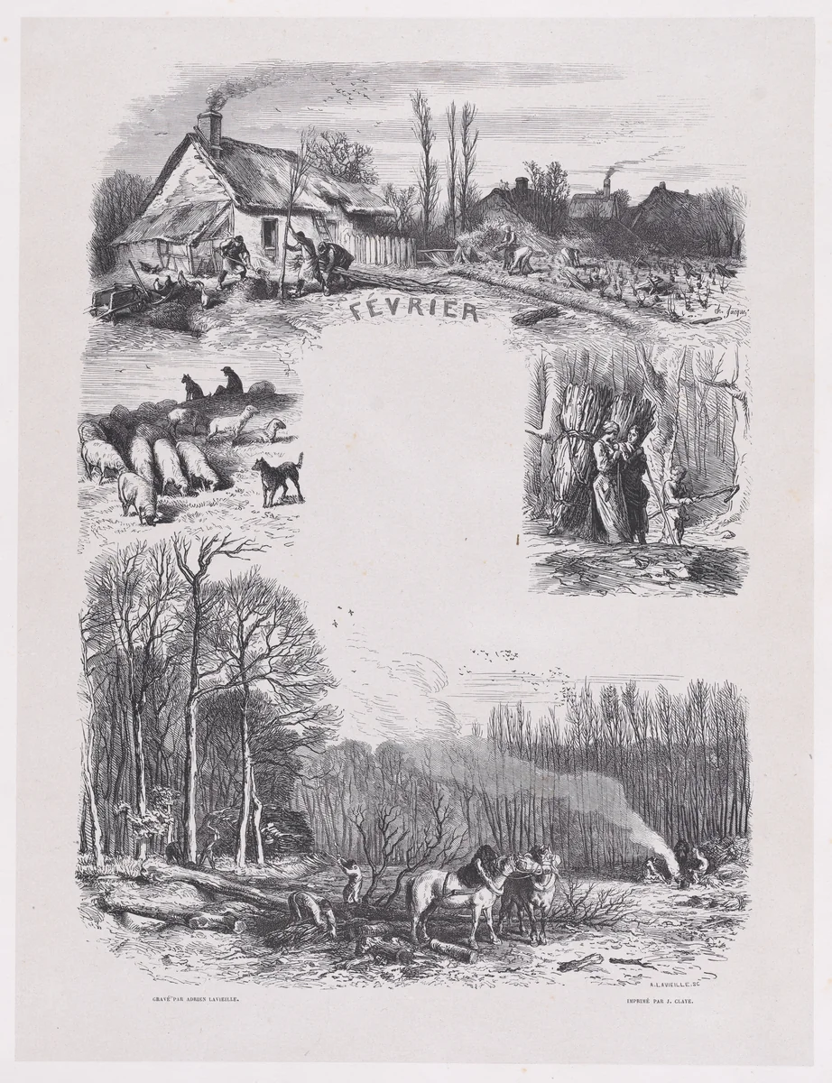 February, from "Album of Rustic Subjects" by Charles Jacque, print, 1859