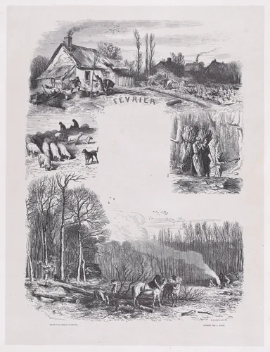 February, from "Album of Rustic Subjects" by Charles Jacque, print, 1859
