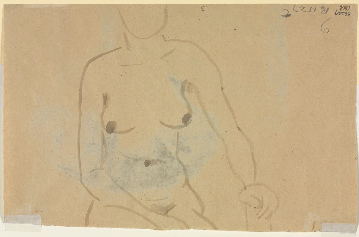 Torso of a Nude Woman (verso) by Jane Poupelet, drawing, 1878-1932
